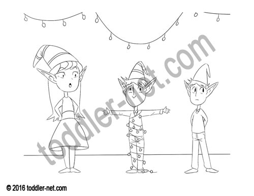 Image of the Christmas Elves coloring page
