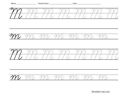 Cursive letter M worksheet for tracing