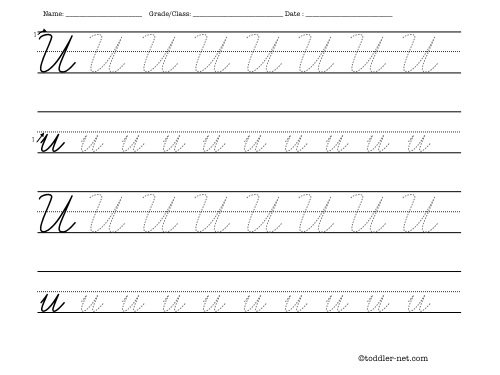 Cursive letter U worksheet for tracing