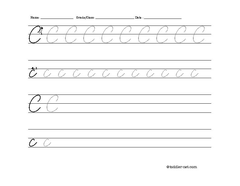 Cursive Letter C Practice Worksheet
