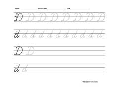 Worksheet for tracing and writing cursive letter D