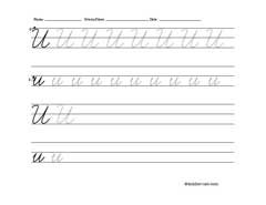 Worksheet for tracing and writing cursive letter U