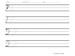 cursive numbers 1 and 2 worksheet for writing