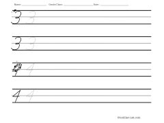 cursive numbers 3 and 4 worksheet for writing
