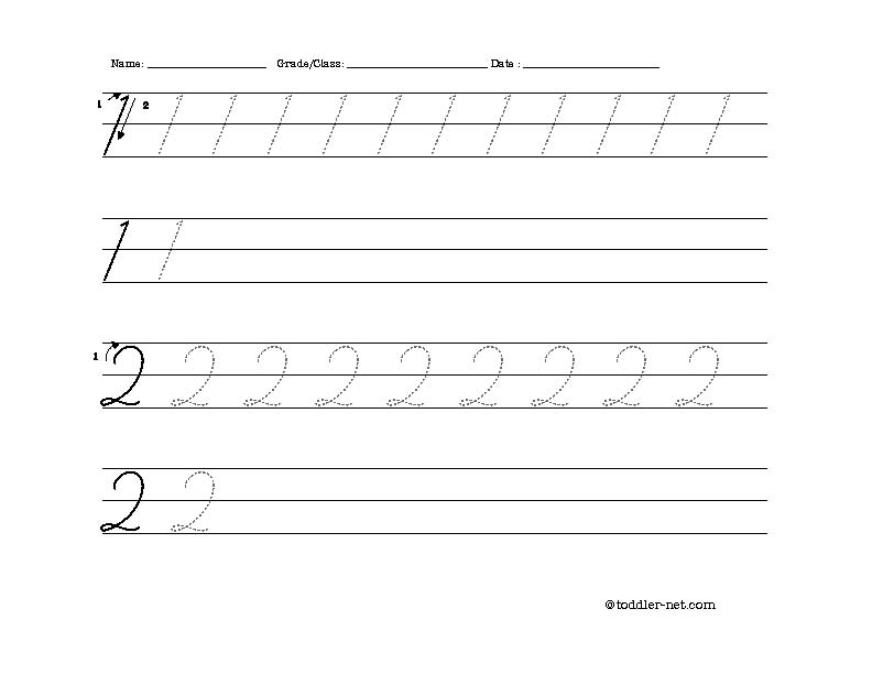 cursive numbers 1 and 2