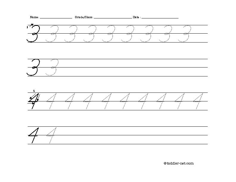 cursive numbers 3 and 4