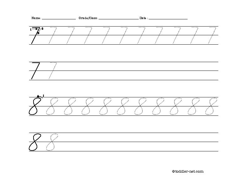 cursive numbers 7 and 8