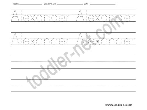 image of Alexander Tracing and Writing Worksheet