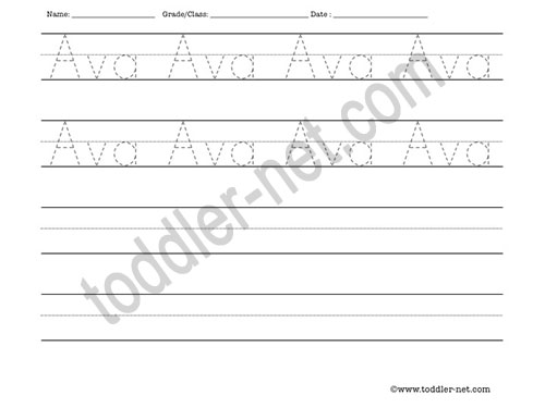 image of Ava Tracing and Writing Worksheet