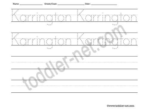 image of Karrington Tracing and Writing Worksheet
