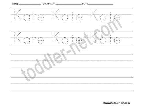 image of Kate Tracing and Writing Worksheet