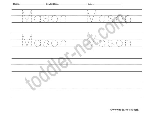 image of Mason Tracing and Writing Worksheet