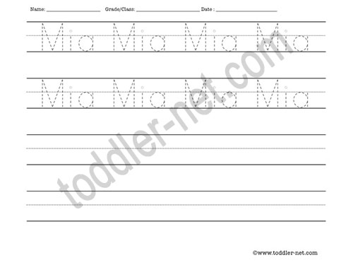 image of Mia Tracing and Writing Worksheet