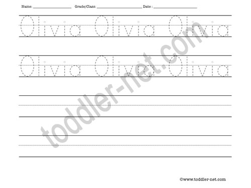image of Olivia Tracing and Writing Worksheet