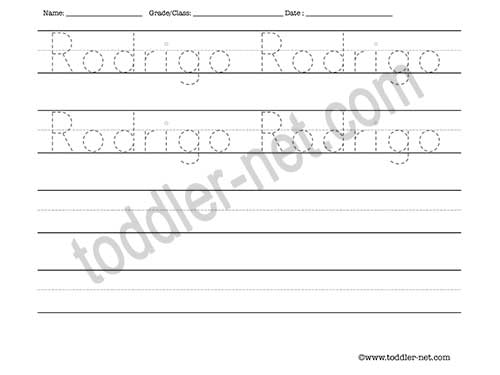 image of Rodrigo Tracing and Writing Worksheet