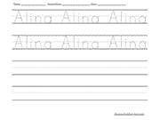 Name tracing and writing worksheet - Alina