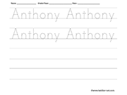 Anthony Tracing and Writing Worksheet