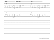 Name tracing and writing worksheet - August
