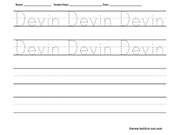 Devin Tracing and Writing Worksheet
