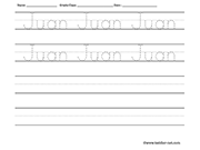 Juan Tracing and Writing Worksheet