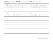 Worksheet for tracing and writing name Kailynn