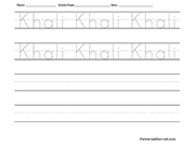 Name tracing and writing worksheet - Khali