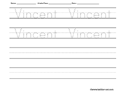 Name tracing and writing worksheet - Vincent