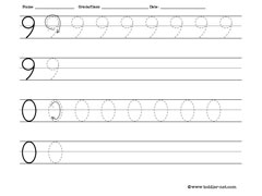 Tracing and writing number 9 worksheet