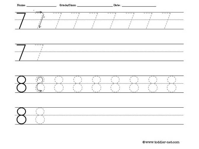 tracing numbers 7 and 8 worksheet