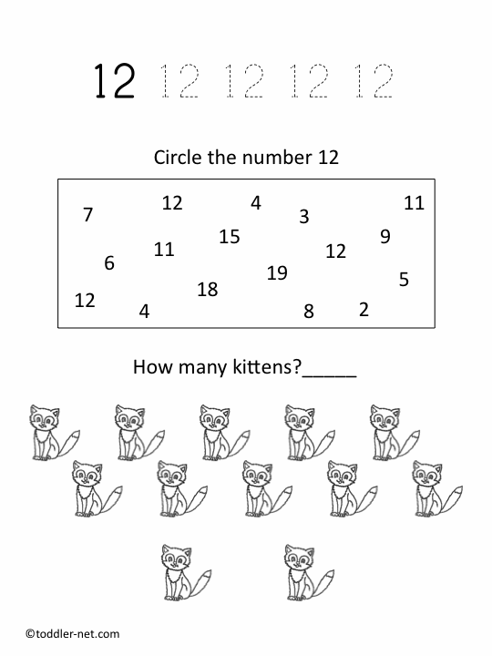 Free Printable Number 12 Worksheets For Kindergarten