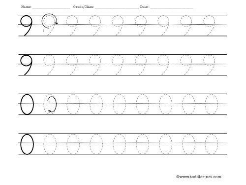 Tracing numbers 9 and 0 worksheet