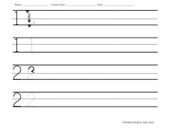 worksheet for writing numbers 1 and 2