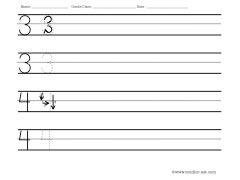 worksheet for writing numbers 3 and 4