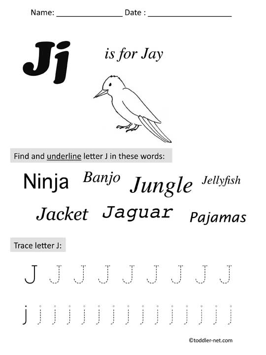 Free Printable Letter J Preschool Worksheet