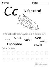 Thanksgiving Letter C Preschool Worksheet