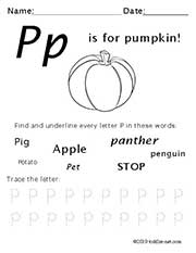 Thanksgiving Letter P Preschool Worksheet