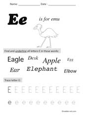 letter E Preschool Worksheet