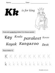 letter K Preschool Worksheet