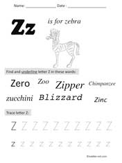 letter Z Preschool Worksheet