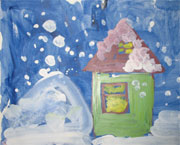 Snow over house painting