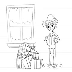 Elf and Christmas Gifts coloring page