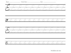 Worksheet for tracing cursive letter E