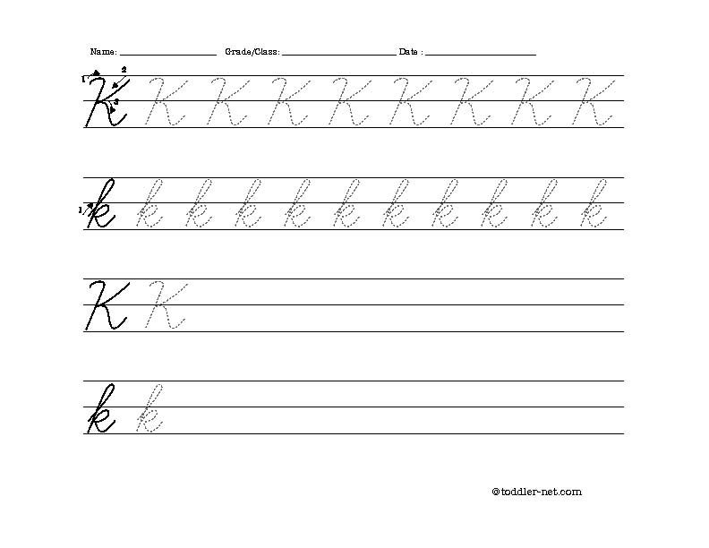free printable cursive letter k worksheet
