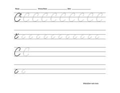 Worksheet for tracing and writing cursive letter C