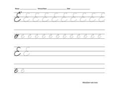 Worksheet for tracing and writing cursive letter E