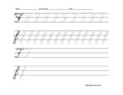 Worksheet for tracing and writing cursive letter F
