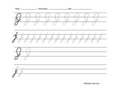 Worksheet for tracing and writing cursive letter J
