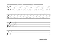 Worksheet for tracing and writing cursive letter L