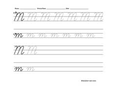 Worksheet for tracing and writing cursive letter M