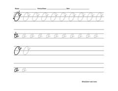 Worksheet for tracing and writing cursive letter O